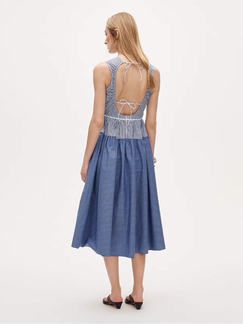 J. Crew Blue Gingham Backless Midi Dress